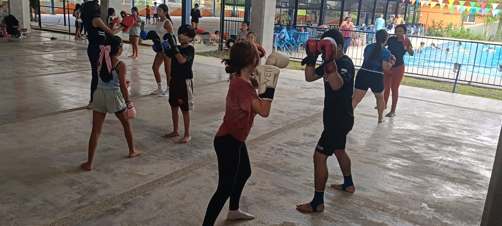 Students practicing martial arts together