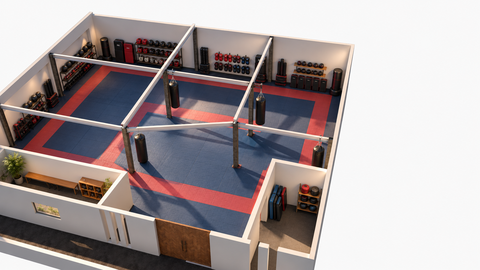 Overhead concept rendering of the planned martial arts school